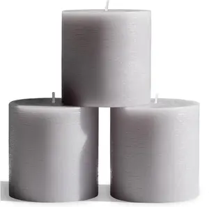 3X3 Pillar Candles Set of 3 - Rustic Unscented No Drip Light Gray Candles for Home Decor, Weddings, Centerpieces