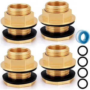 Brass Water Tank Bulkhead Fitting, 1/2" Female to 3/4" Male Pipe Connector for Plumbing Systems