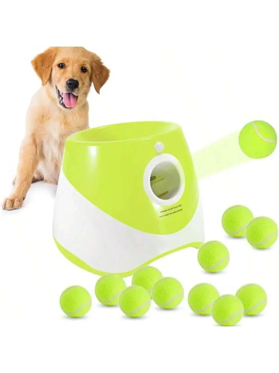Automatic Dog Ball Launcher for Small-Medium Dogs, 3 Adjustable Distances, 3 x 2-in Mini Tennis Balls, Durable Indoor-Outdoor Interactive Pet Play Toy