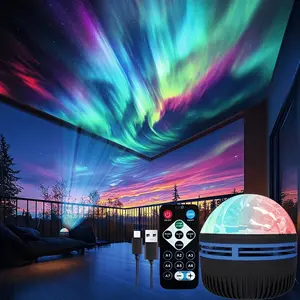 Aurora LED Projector, USB Powered Galaxy Starlight Lamp, Remote Control, Multi-Color, Home & Office Decor, Tabletop Installation