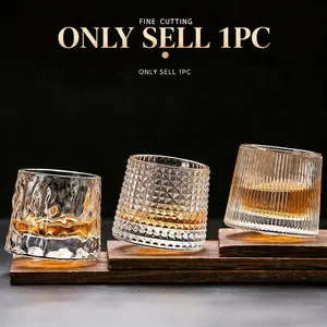 Rotating Glass Whiskey Cup Barware, Transparent with Base, Creative Cocktail Mug, Available Now, Ideal for Alcohol Drinks, Whiskey Glass Gift