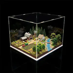 Clear Acrylic Simple Self-Assembly Display Box with White Base, Removable Figures Toys Props Display Riser Stand, Cube Countertop Decorative Storage Box for Home Organization, 40*30*35cm(Model not included)