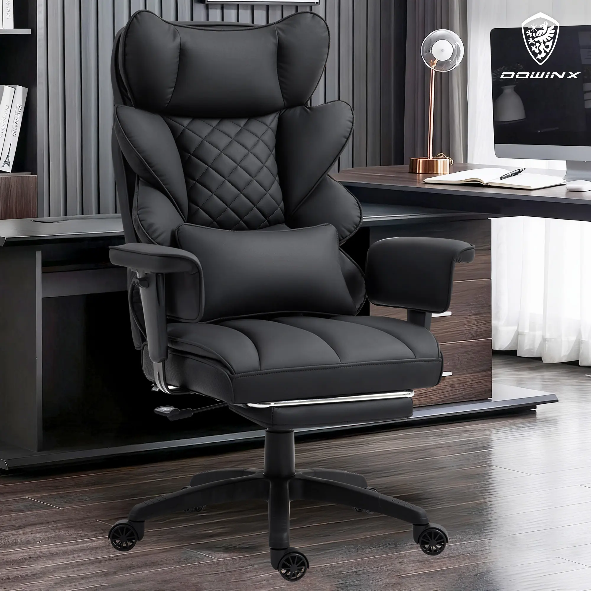 Dowinx Big and Tall Ergonomic Office Chair Executive Desk Chair with Pocket Spring Lumbar Support High-Back Adjustable Gaming Chair 3D Armrests&  Dual-Layered Backrest