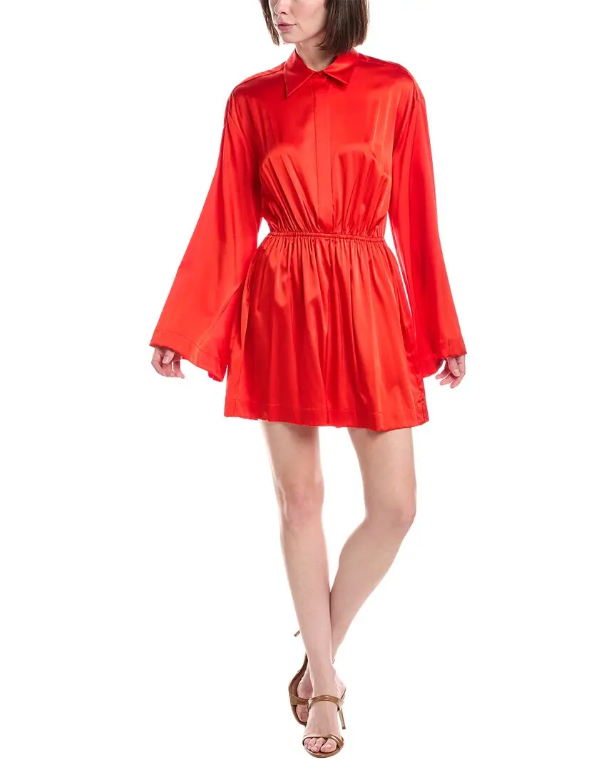 Caroline Constas Aesha Bell Sleeve Silk-Blend Mini Shirt Dress
