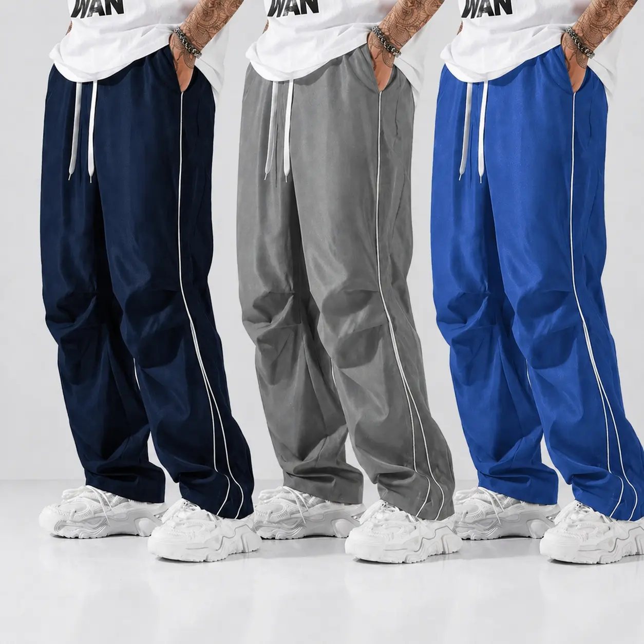 Dark blue + gray + blue