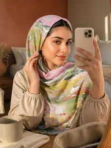 1pc Chiffon Hijab, Floral Headscarf Wrap, Elegant Spring Headscarf, Muslim Fashion Accessory, Breathable Beach Long Shawl, Ramadan Gift, Prayer Scarf