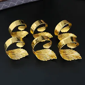 Leaf Design Alloy Napkin Ring, 6 Counts Reusable Napkin Holder, Table Decoration for Wedding Party Celebration Dinner Table, Ornaments