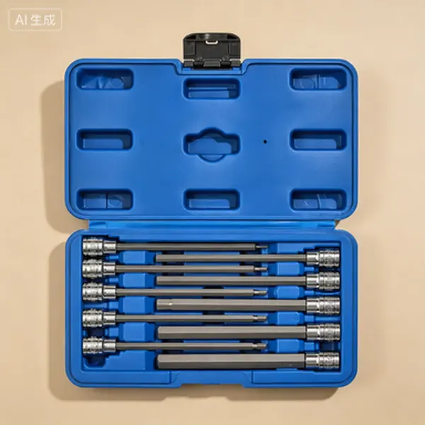 10-Bit Extra-Long 3/8 Inch Drive Hex Socket Set, SAE 1/16 to 1/2 Inch, Durable CR-V and S2 Steel, Precision Chamfered Ends, Enhanced Torque, Professional Allen Key Set with Long Reach Magnetic Holder, 10 Bits, 10 Pieces Sae