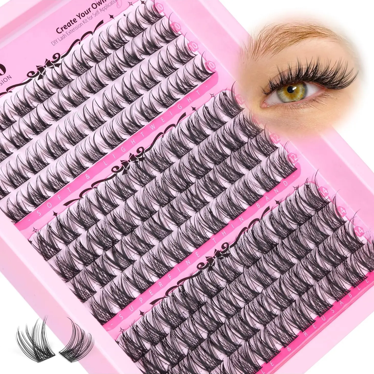 Natural Fluttering Eyelash Clusters, Anime Eyelashes, Volume Lashes, Individual False Eyelash, C Curl Individual Lash Extensions, DIY Home Use, Easy DIY Eyelashes, 10-14mm, 132 Pieces, Cosmetic Use