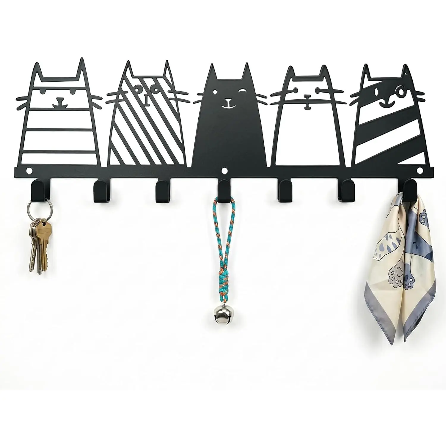 Metal Key Holder Wall Mount, Cute Cat Key Rack Hooks, Whimsical Animal Wall Art Organizer for Entryway, Kitchen, Hallway, Garage, Farmhouse Home Decor & Housewarming Gift (Cat Family)