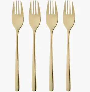 Set of Four Gold Finish Stainless Steel Dinner Forks