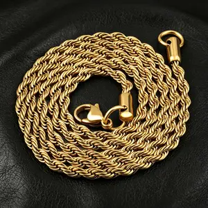 3-5MM Twisted Rope Chain Necklace 925 Sterling Silver Plated Unisex 16-30 Inch Thin Chain Necklace Minimalist Fashion Jewelry for Women Men Daily Wear