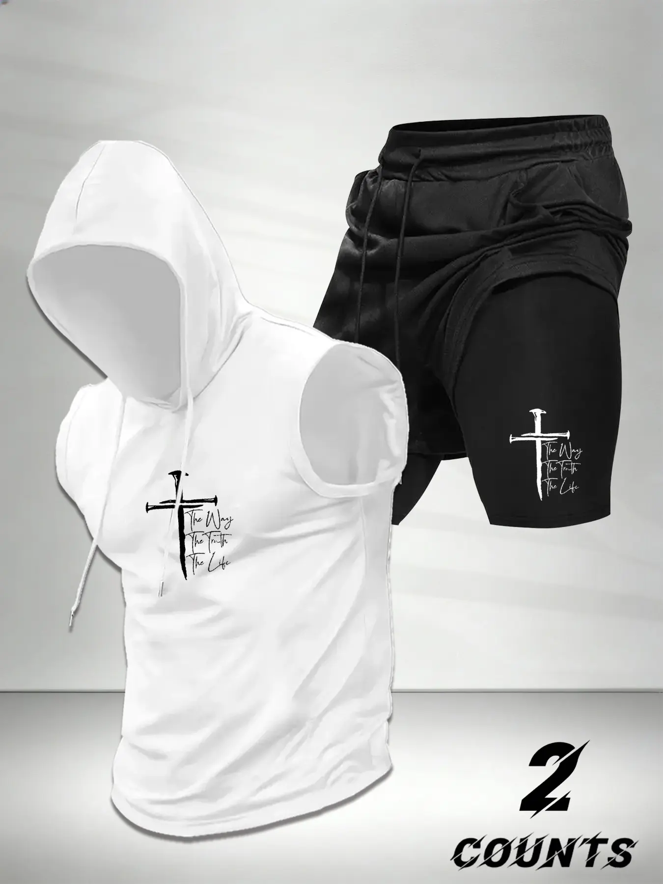 Men's Fashion 2-Piece Set, Casual Clothing Set, Set Outfit, Bull Print Hooded Sleeveless Vest Top and Drawstring Waist Basketball Shorts, Casual Comfort Gift