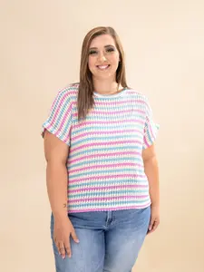 Open Knit Multi Stripe Dolman Sleeve Top | S-3XL