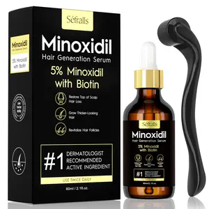 Sefralls 5% Minoxidil Hair Growth Oil for Men & Women - Extra Strength Regrowth Serum, Topical Hair Loss Treatment Serum, Thicker, Healthier Hair & Beard Roller Growth Kit, 2.11 oz