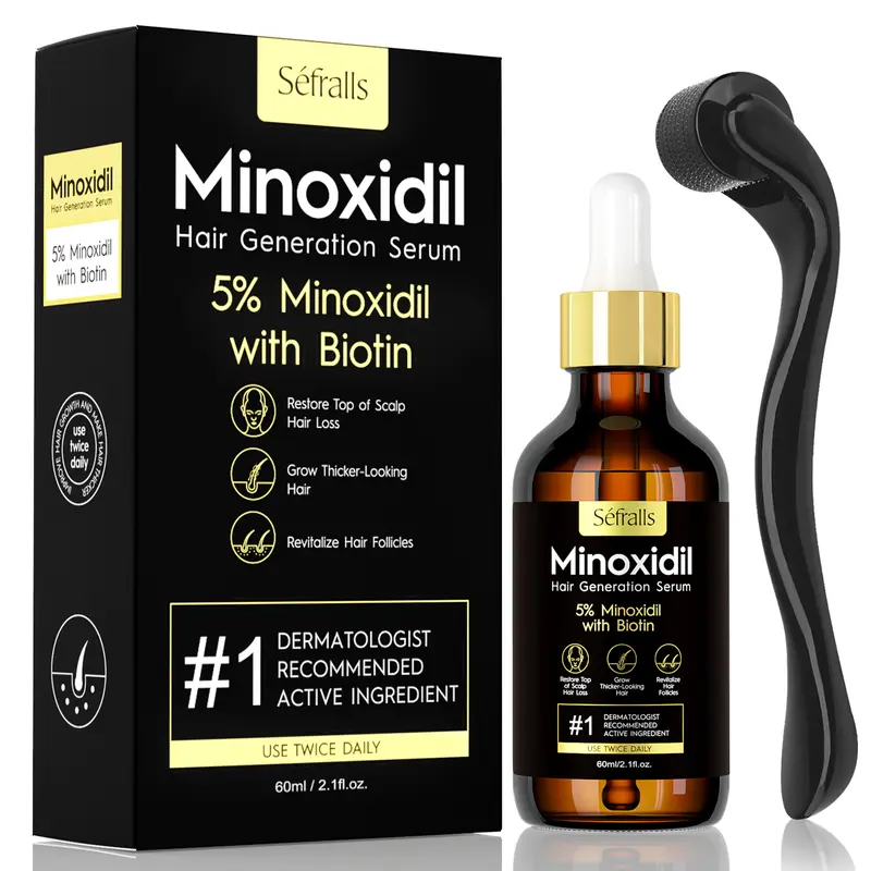 Sefralls 5% Minoxidil Liquid Hair Growth Oil Haircare Kit - Unisex Adult Topical Treatment, Tasteless, Artificial Color-Free, Anti-Hair Loss Serum, Thinning Fix, Beard Regrowth Aid, 2.11 oz (60ml)