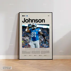 Calvin Johnson Poster, Johnson Lions Print, Framed Detroit Lions Art, Johnson Wall Decor, Lions Print Fan Gift Idea, Johnson Art