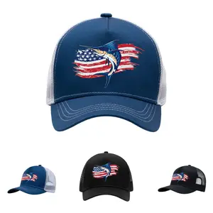Fishing Trucker Hat Blue Marlin American Flag Mesh Back Cap Snapback Adjustable for Men Women Breathable Outdoor Beach Hat for Anglers Patriotic Casual Wear  Perfect Gift for Fisherman