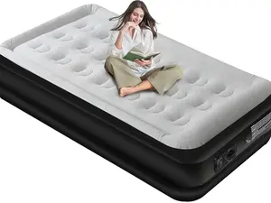 18.5-in Twin Flocked Surface Inflatable Airbed, Built-in Electric Pump, with Storage Bag for Home, Camping