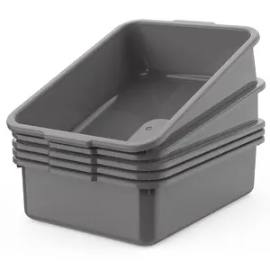 5-Pack Commercial Bus Tubs Tote Storage Box Plastic Wash Basin Tub with Handles 8 Liter Gray