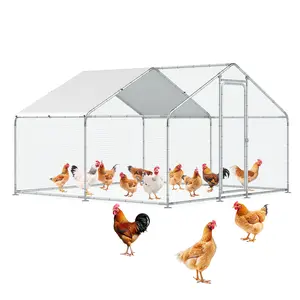 Large Metal Chicken Coop, Walk-in Poultry Cage 10x10x6.6FT Chicken Run with Waterproof & Anti-UV Cover, Spire Roof Hen House with Lockable Door for Outdoor Farm Duck Rabbit Dog