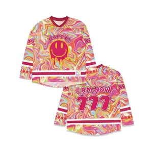 Psychedelic Rave Jersey, Pink Smiley Hockey Shirt, EDM Festival Top