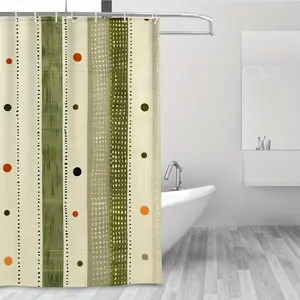 2D Flat 1Pc Vertical Striped Gray Green Orange Shower Curtain, 71x71inch, durable and easy to clean, suitable for bathrooms, bathtubs, bathroom decoration, all-season shower curtain