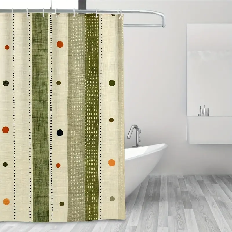 2D Flat 1Pc Vertical Striped Gray Green Orange Shower Curtain, 71x71inch, durable and easy to clean, suitable for bathrooms, bathtubs, bathroom decoration, all-season shower curtain