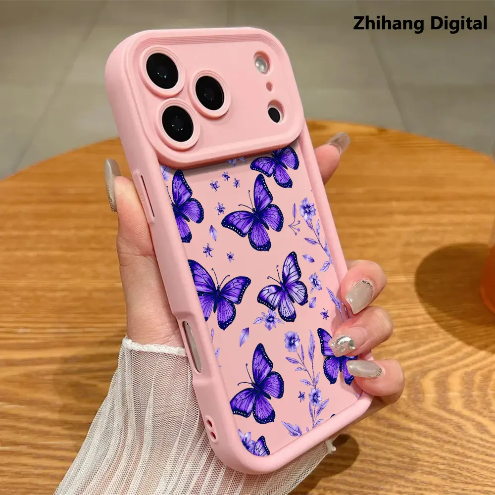 Purple Butterfly Wildflower Phone Case For iPhone 17 Pro Max Air 16 Plus 15ProMax 14 13 12 11 Shockproof Drop Protection Durable silicone Cases Smartphone Cover Cellphone Bumper Screen Protector Casing Resistance Casing
