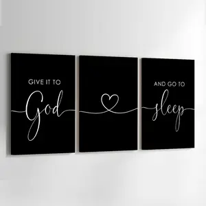 Wood Framed Canvas Wall Art, 3 Counts/set Give It To God and Go To Sleep Letter Pattern Wall Decor, Wall Art for Home Living Room Bedroom Office Gallery, Ornaments#GLOBAL PICKS