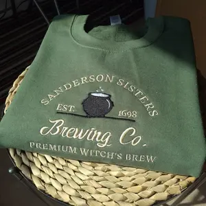 Sanderson Sisters Embroidery Sweatshirt, Halloween Brewing Co Sweatshirt, Vintage Halloween Sweatshirt, Embroidered Spooky Season Sweatshirt