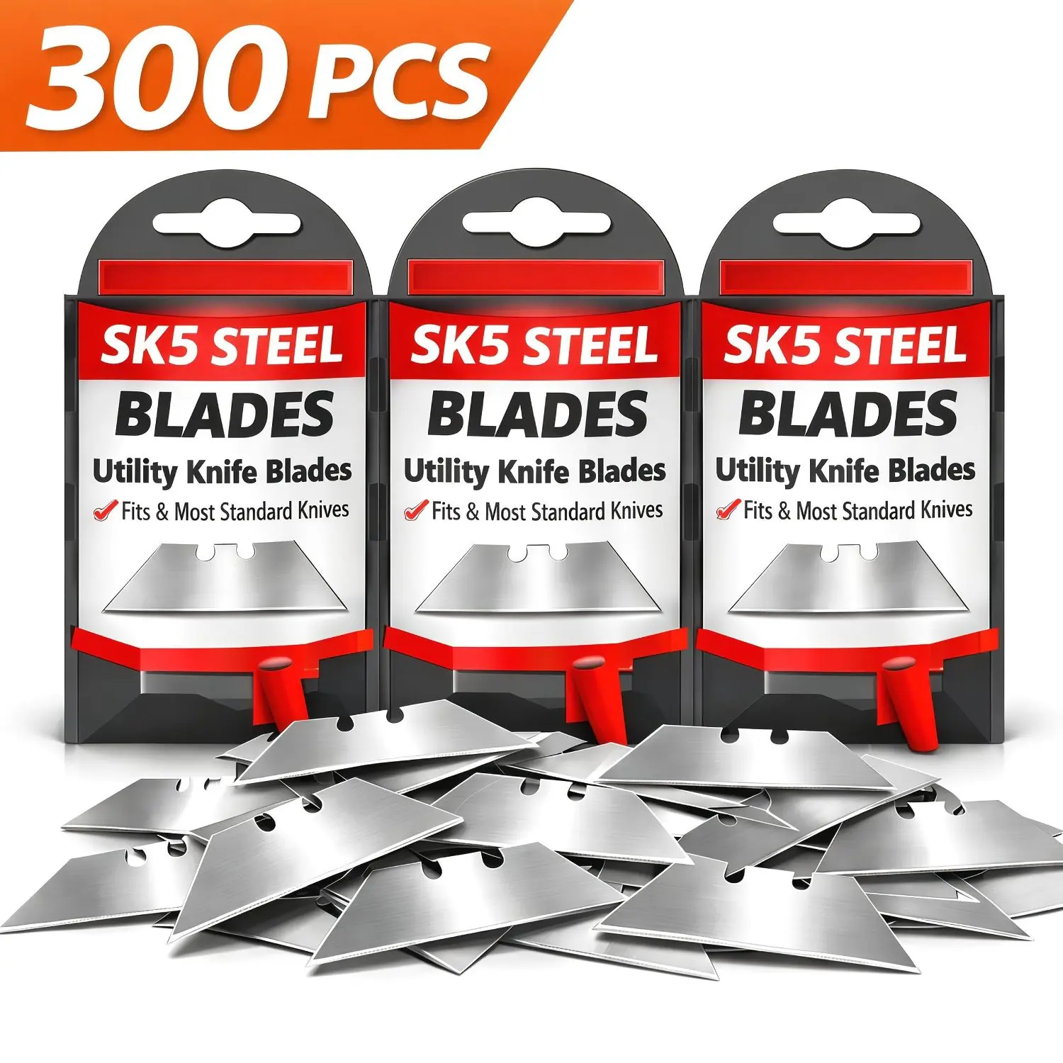 Utility Knife Blades, SK5 Steel Box Cutter Blades with Dispenser, Standard Blades for Box Cutter Utility Knife Replacement, Sharper Utility Blade, Refills