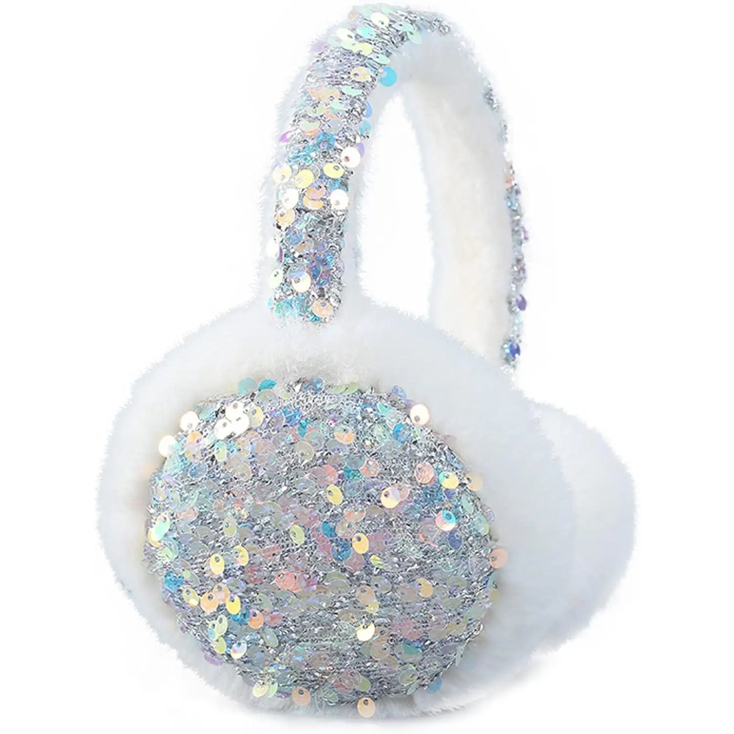 X-HPS01   Girl Winter Earmuffs Sequin Shiny Outdoor Ear Warmers Fluffy Muffs Cute Faux Fur Earmuff for Kids Adult Women
