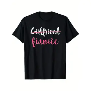 Couple Engagement Just Engaged T-Shirt Girlfriend Fiancee T-Shirt 100% Cotton Round Neck Short Sleeve T-shirt Halloween Thanksgiving Christmas Gift for Men Women Family Friends, Valentines Day Gifts for Boyfriend Girlfriend, S-XXXL