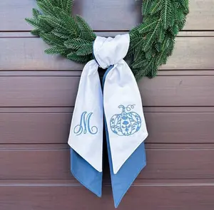 Chinoiserie Pumpkin Wreath Sash – Blue and White Pumpkin for Fall, Thanksgiving, or Holiday Door Decor – Elegant Seasonal Home Décor Accent