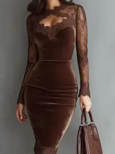 Elegant Chic Lace Cut-Out Patchwork Dress, Women's Fit Casual Party Formal Wear, Comfortable Fashion Design, Suitable for Various Occasions