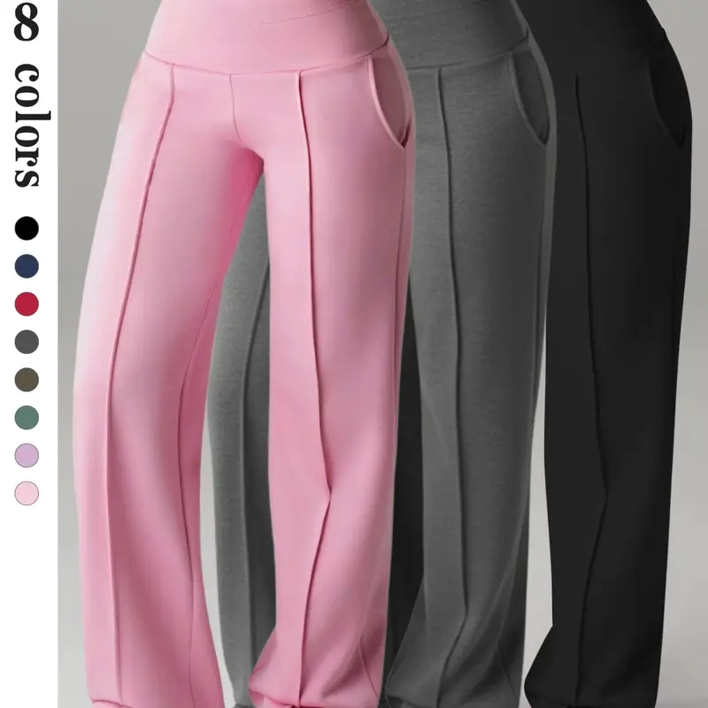 Women's Solid Color High-Waist Yoga Pants, Moisture-Wicking Fabric, Fitted Bottoms, All-Season Trousers for Daily Wear, Sportswear