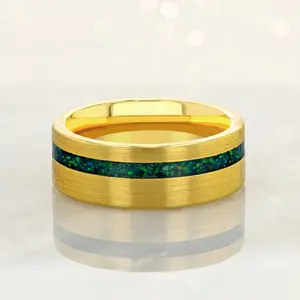 "LOKI" Tungsten Carbide Gold Ring 8mm w/ Crushed Green Opal