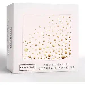 100 Count 3Ply 5x5 Inch Stylish Disposable Paper Cocktail Napkins, White and Gold for Wedding, Bridal Shower, Party and Beverage Use