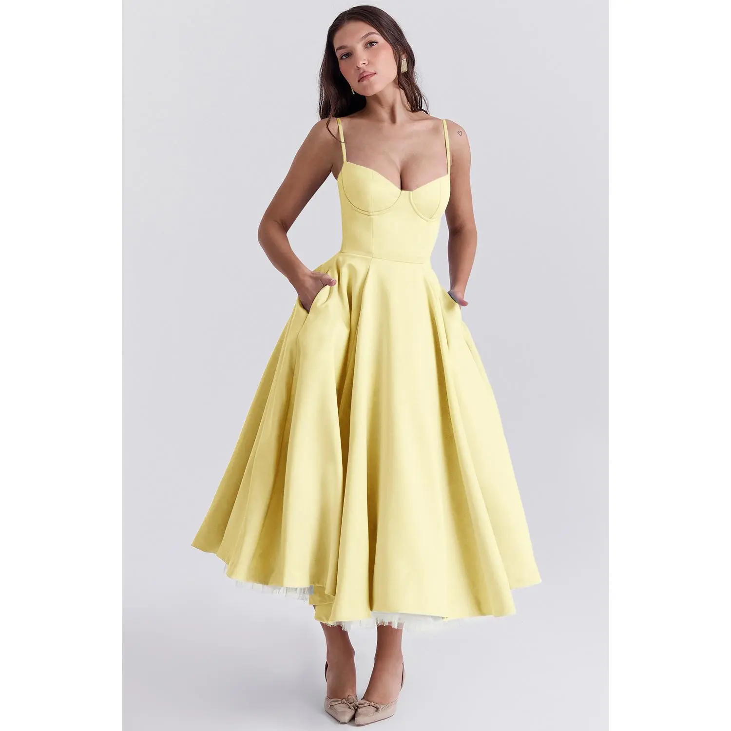 Women's High-End French Style Sleeveless Double-Layer Tulle Camisole Strap Fitted Maxi Dress - Formal Party & Workwear, Long Dresses for Women