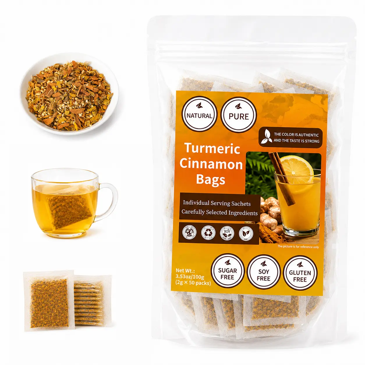 Turmeric Ginger Cinnamon Tea,Eco-Conscious Tea Bags and Premium Natural Herbal Ingredients,Individually Wrapped,No Sugar, No Caffeine, No Gluten, Vegan,Perfect Tea for Any Occasion