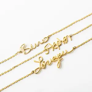 Handwriting Necklace with Gold Finish and "Love You Mom" Design