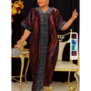 [Cultural Charm, Stylish Geometric Print] Elegant Middle Eastern-Inspired Maxi Kaftan Dress - V-Neck, Batwing Sleeves, Sequin Accents, Polyester Blend, Non-Stretch, Modest Fashion