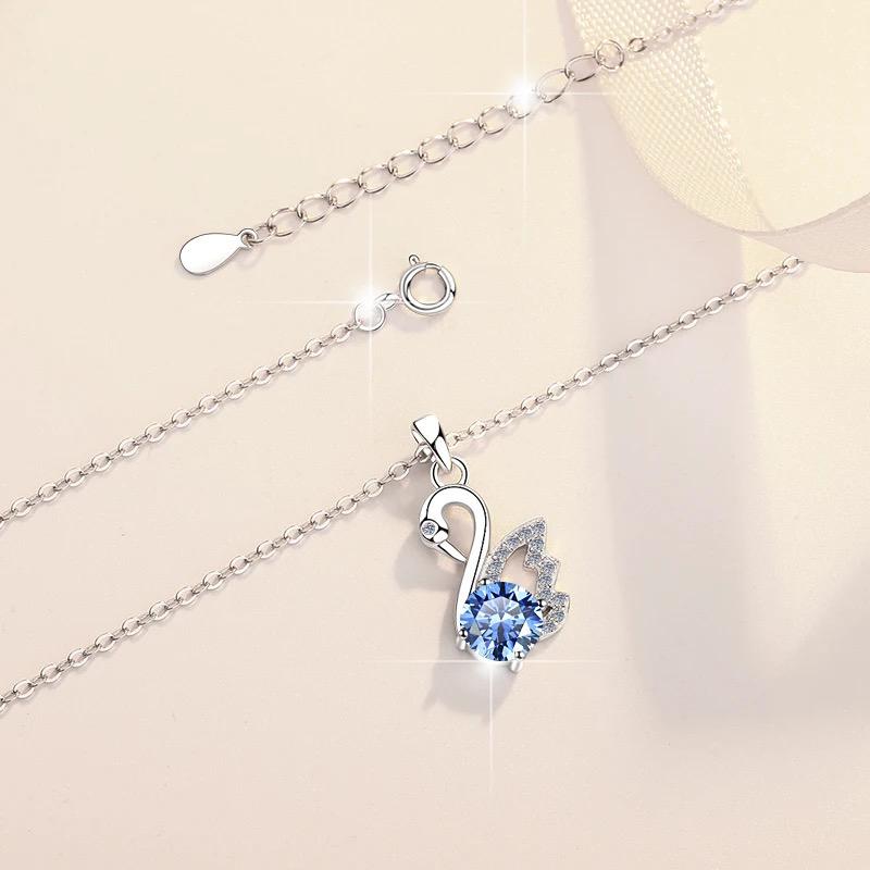 Moissanite Diamond Swan Pendant Necklace - 1.0 ct Sterling Silver Pendant with Swan Design and Sterling Silver Chain