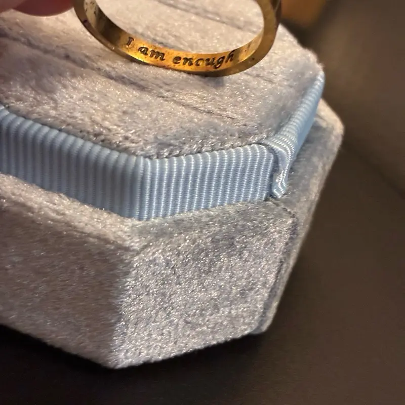Romantic Minimalist Adjustable Couples Ring - Customized "I Am Enough" Engraved Ring with Exterior Dandelion Flowers for Casual Wear