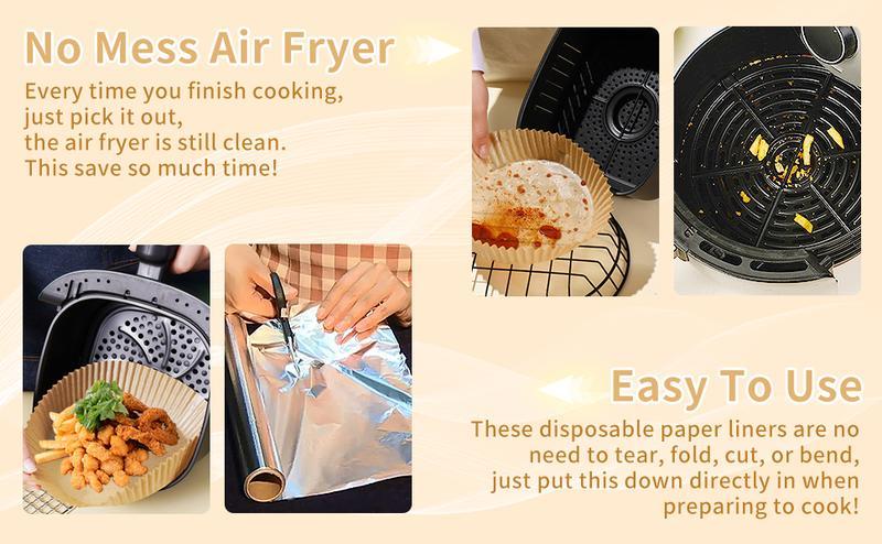 Air Fryer Paper Liners, 100Pcs Parchment Paper, Air Fryer Liners Disposable for Microwave, Non-Stick Air Fryer Liner Square Free of Bleach (6.3IN)