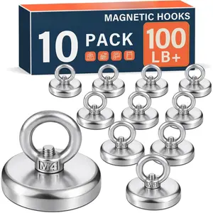 100 LB Strong Magnetic Hooks, Magnet Hooks for Cruise Cabins, 10 Pack Heavy Duty Refrigerator Magnets with Countersunk Hole Eyebolt, Strong Neodymium Magnets for Metal Doors