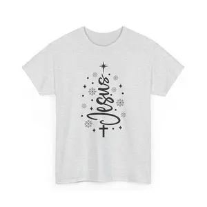 Jesus Script Vertical Design T-Shirt | Crosses & Stars Religious Tee