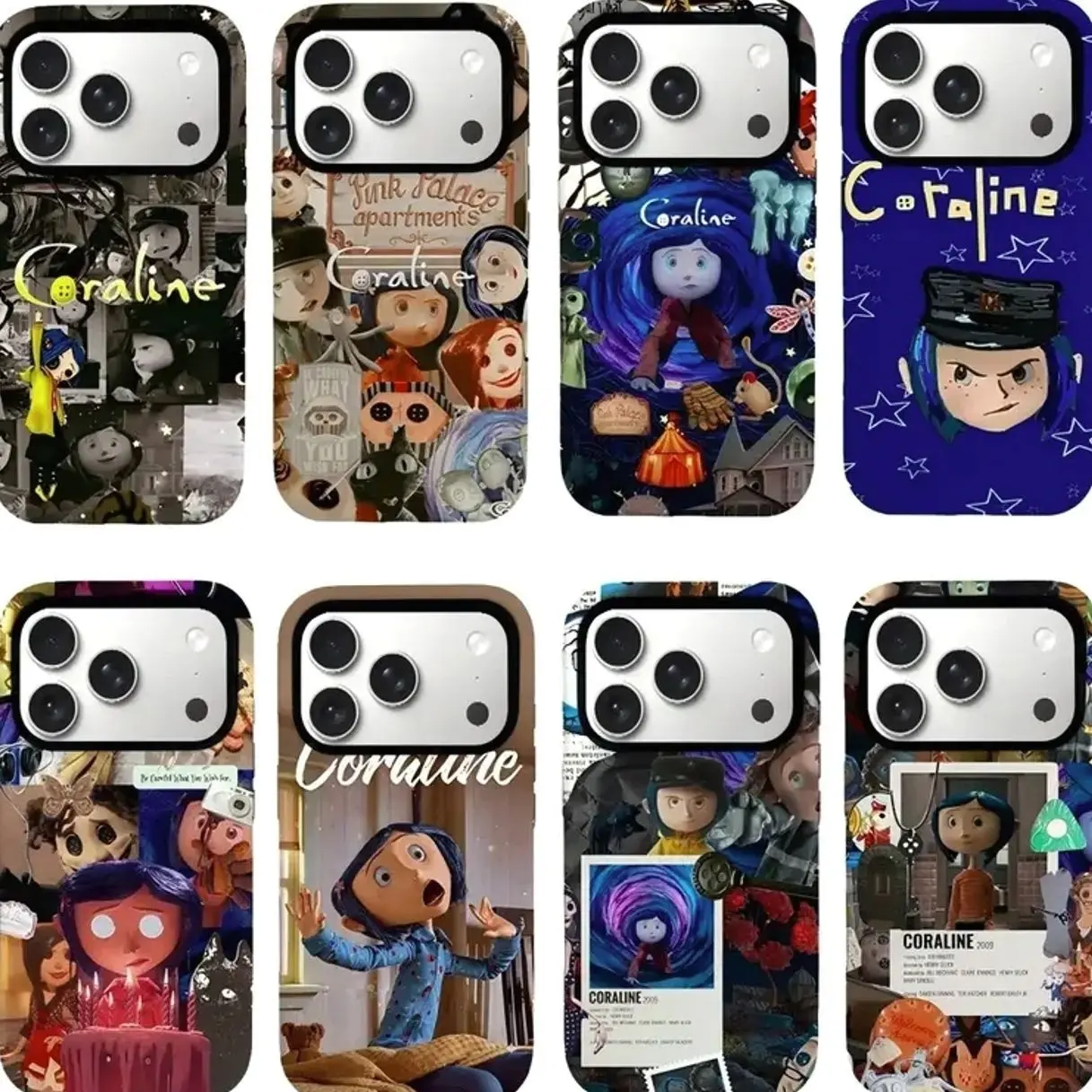 Coraline Collage Phone Case, Spooky Dark Aesthetic Movie Character Compatible with iPhone 17, 16, 15, 14, 13, 12, 11, X & Galaxi