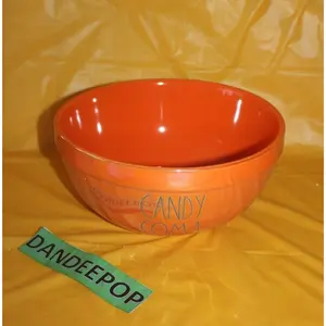 Rae Dunn Candy Coma Large orange Lusterware Ceramic Bowl Display Halloween